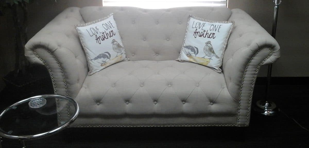 Loveseat in Cindy Ridgway’s West Omaha office